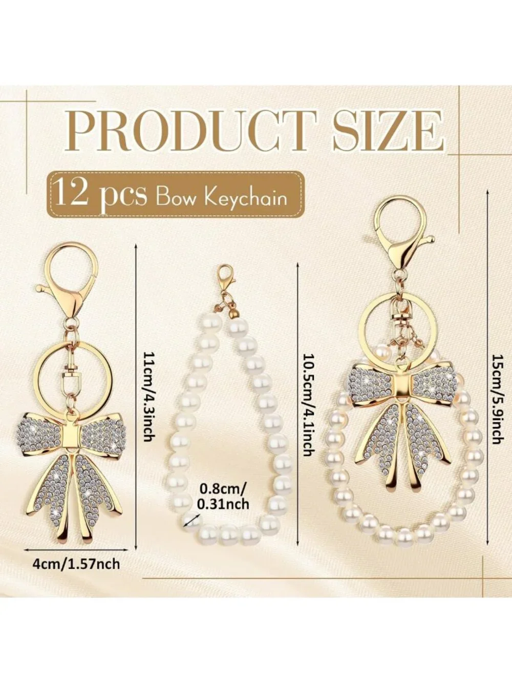 12 Sets Bow & Pearl Keychain Accessories for Women - Cute Purse Charm Pendants